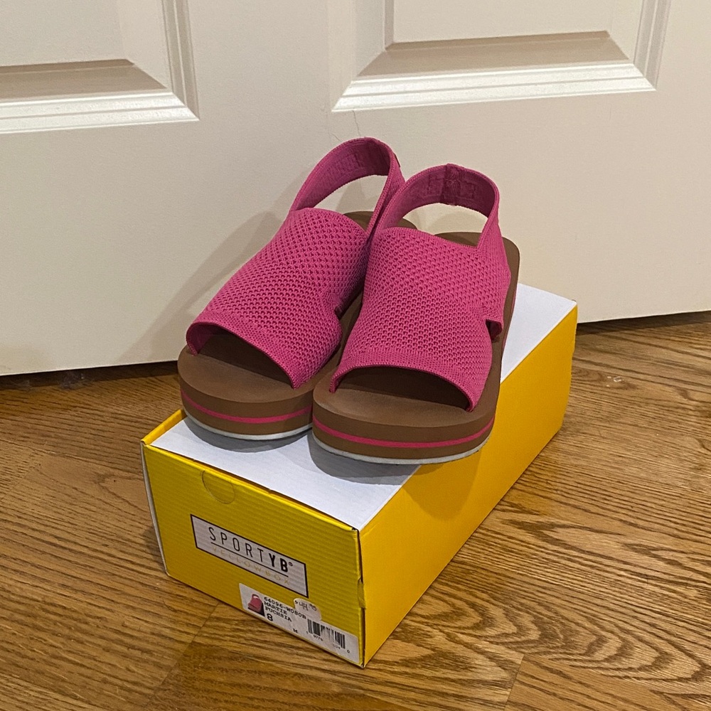 Pink Knit Platform Slingback Sandals